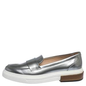 Pre Owned Tod's Sliver Leather Slip On Loafers Sneakers Size 39.5