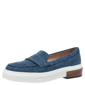 Pre Owned Tod's Blue Denim Fabric Slip On Sneakers Size 39