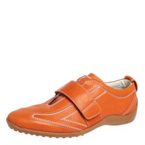 Pre Owned Tod's Leather Orange Velcro Strap Sneakers Size 40