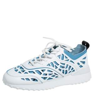 حذاء رياضي تودز منخفض من أعلى جلد أزرق/ أبيض مقاس 40.5