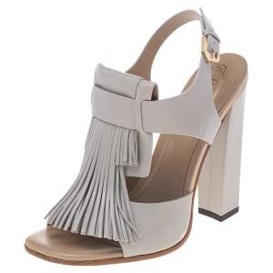 Tod's Grey Leather Fringe Detail Ankle Strap Sandals Size 35.5