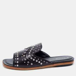 Pre Owned Tod's Black Leather Studded Open Toe  Mules Size 40
