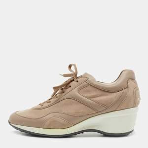 Pre Owned Tod's Pink Suede and Leather Low Top Sneakers Size 38.5
