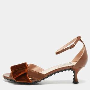 Tod's Brown Patent and Velvet Bow Ankle Strap Sandals Size 37.5