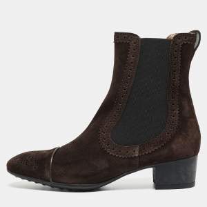 Pre Owned Tod's Dark Brown Suede Ankle Boots Size 37