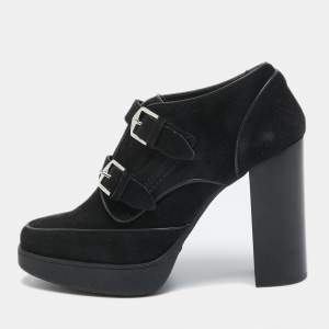 Tod's Black Suede Buckle Block Heel Booties Size 39