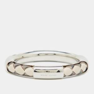 Tod's Silver Tone Braided Leather Bangle Bracelet