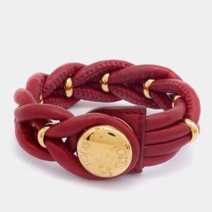 Tod's Deep Red Looped Leather Wrap Bracelet