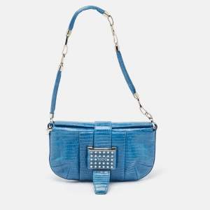 Tod's Blue Lizard Crystal Embellished Frame Shoulder Bag