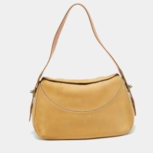 Tod's Cream/Brown Nubuck Leather Turnlock Handle Bag