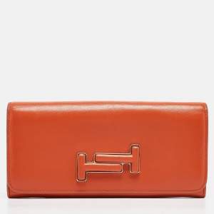 Tod's Burnt Orange Leather Flap Continental Wallet