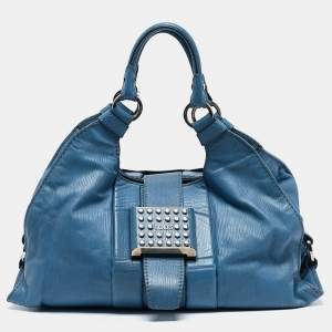 Tod's Blue Leather  Studded Lock Flap Shoulder Bag  