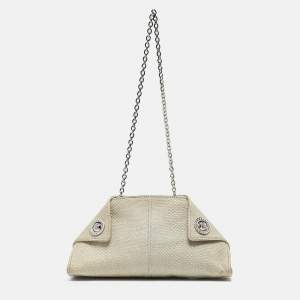 Tod's Light Grey Shimmer Lizard New Girelli Chain Clutch