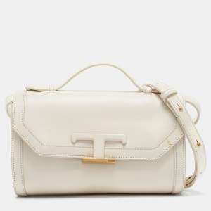 Pre Owned Tod's Off White Leather T Timeless Crossbody Bag