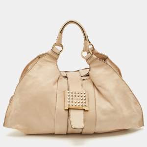 Tod's Beige Shimmer Nubuck Leather Studded Lock Flap Shoulder Bag