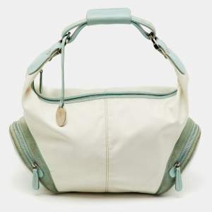 Tod's Off White/Green Nylon,Suede and Leather Charlotte Hobo