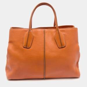 Tod's Orange Leather D-Styling Shopper Tote