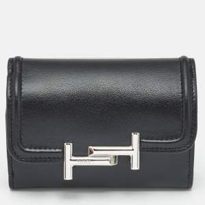 Tod's Black Leather Double T Trifold Wallet