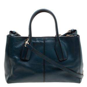 Pre Owned Tod's Blue Green Leather D-Styling Shopper Tote