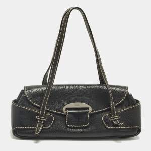 Pre Owned Tod's Black Grained Leather Shoulder Bag