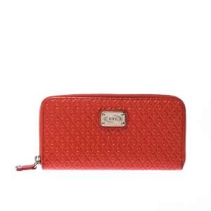 Tod's Coral Orange Signature Patent Leather Zip Around Wallet