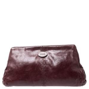 Tod's Maroon Leather Fan Knot Clutch