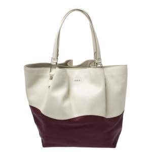 Pre Owned Tod's Cream/Burgundy Leather Medium Flower Tote