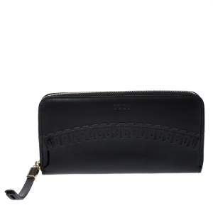 Tod's Black Patent Leather Zip Around Continental Wallet