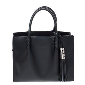 Tod's Black Leather Tassel Detail Tote