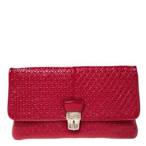 Tod's Red Signature Embossed Patent Leather Turnlock Clutch