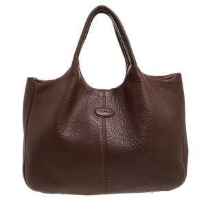 Pre Owned Tod's Brown Leather Media Shopper Tote