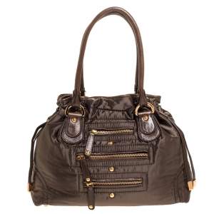 Tod's Olive Green Nylon and Leather Drawstring Satchel