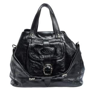 Tod's Black Glazed Leather Buckle Pocket Shoulder Bag