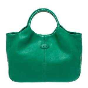 Tod's Green Leather Beveled Tote