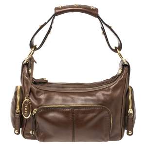 Pre Owned حقيبة تودز جيوب متعددة جلد بنية