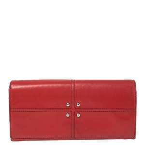 Pre Owned Tod's Red Leather Flap Continental Wallet