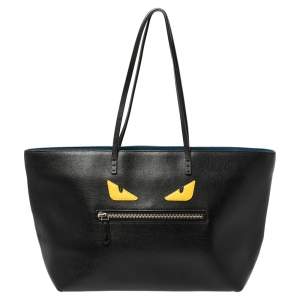 Pre Owned Fendi Black Leather Monster Roll Shopper Tote