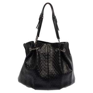 Pre Owned Tod's Black Patent Leather Signature Drawstring Tote