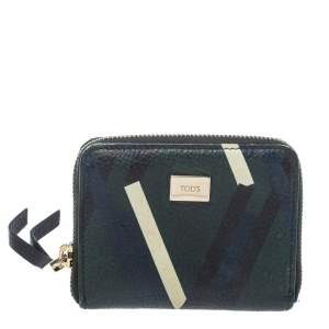 Tod's Green/Blue Leather Zip Around Compact Wallet