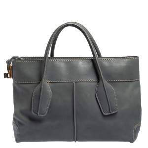 Pre Owned Tod's Stone Blue Leather Top Zip Tote