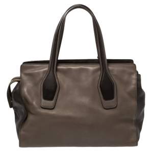 مملوكة مسبقًا Tod's Dark Brown/Grey Leather Zip Tote