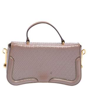Tod's Mauve Signature Embossed Patent Leather Flap Top Handle Bag