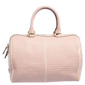 Tod's Pink/White Signature Leather Boston Bag
