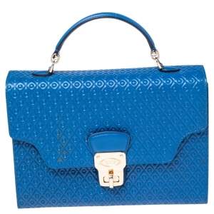 Tod's Blue Signature Embossed Leather Flap Top Handle Bag