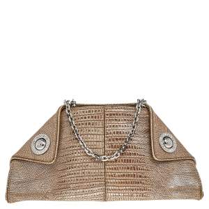 Tod's Metallic Brown Croc Embossed Leather Chain Clutch