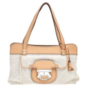 Tod's Beige/Brown Canvas And Leather Satchel