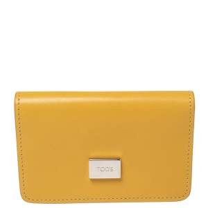 Pre Owned Tod's Yellow Leather Logo Flap Card Case