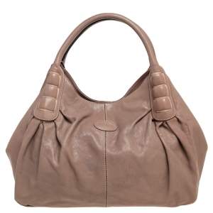 Tod's Dark Beige Leather Ivy Sacca Media Hobo