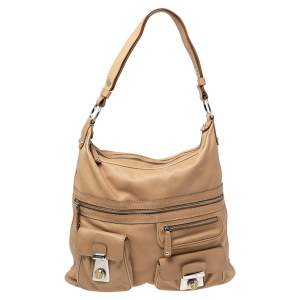 Pre Owned Tod's Beige Leather Took Tracolla Media Hobo Bag