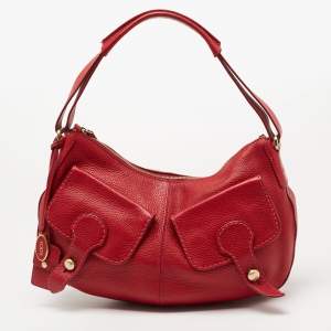 Tod's Red Pebbled Leather Benji Sacca Hobo